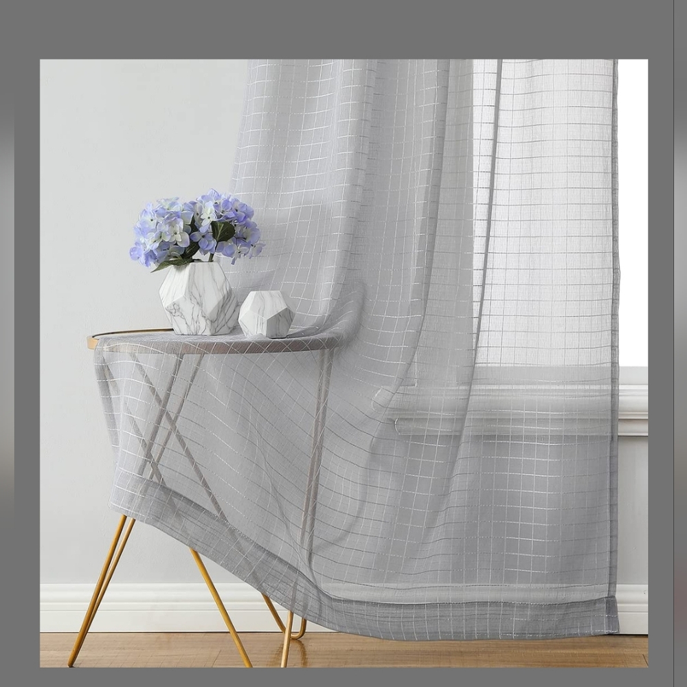 Grey‎ Sheer Curtains 95x52 (2Panels)